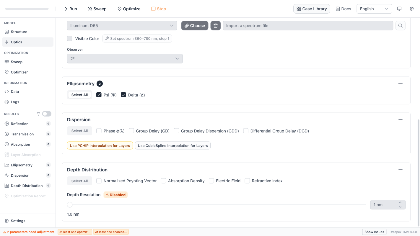 椭偏分析示例光学参数