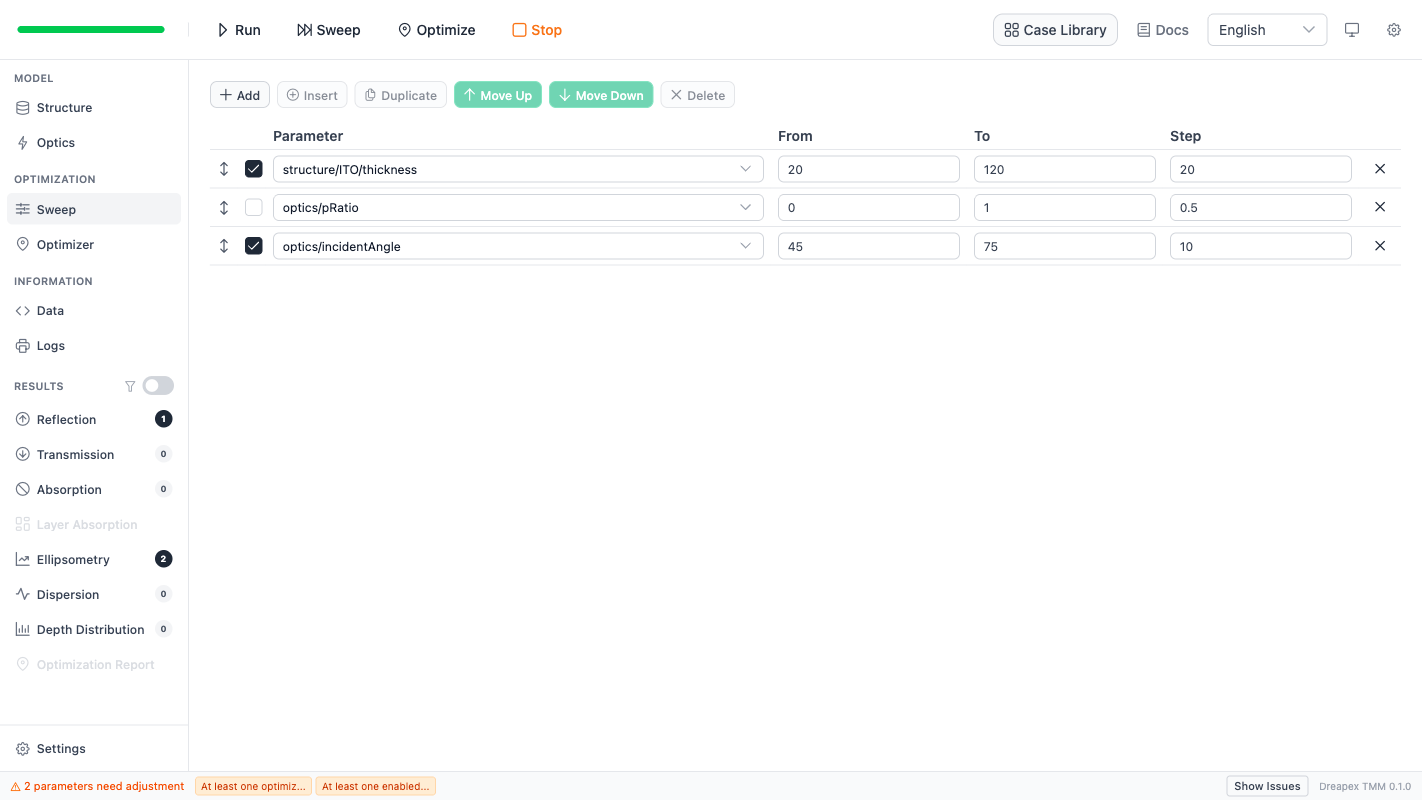 椭偏厚度与角度双参数扫描