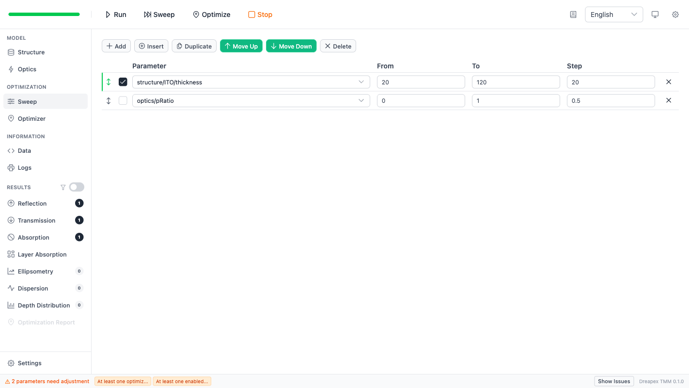 One-parameter thickness sweep