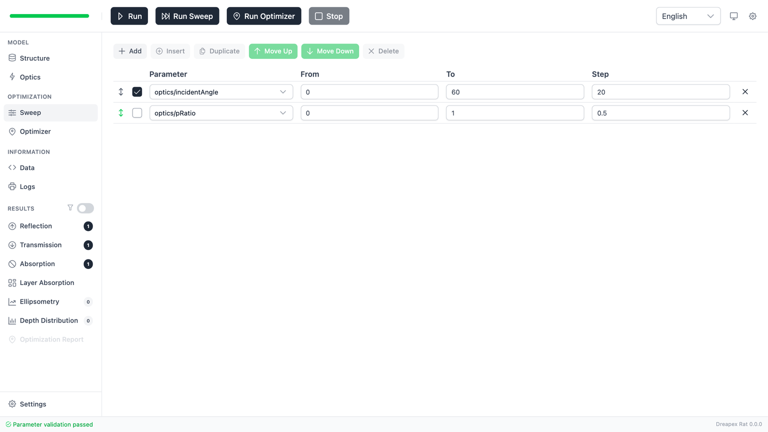 基本结果示例的 Sweep 配置