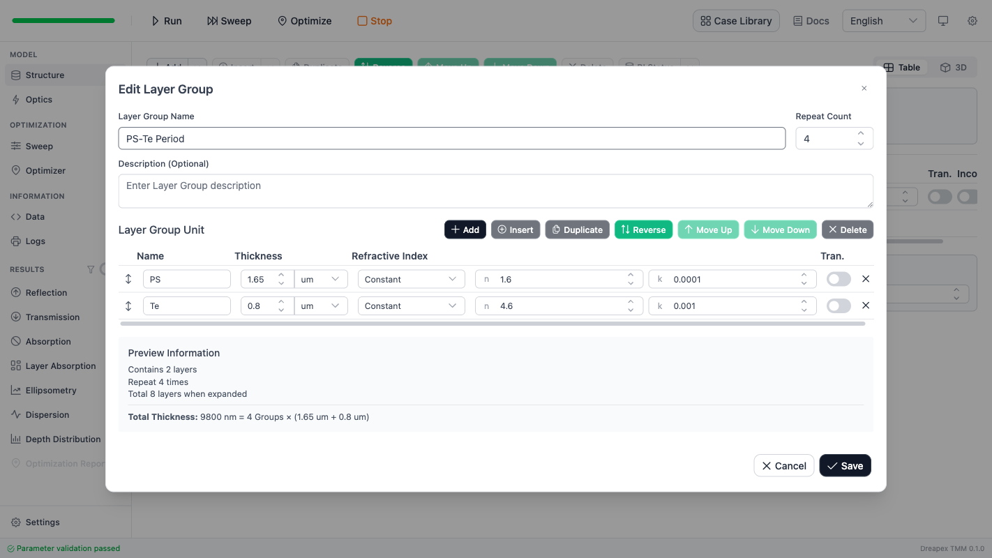 LayerGroup editor: PS-Te Period, repeated 4 times, with internal PS and Te rows