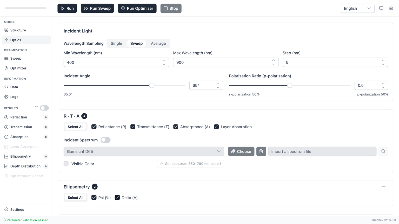 椭偏示例的光学参数配置