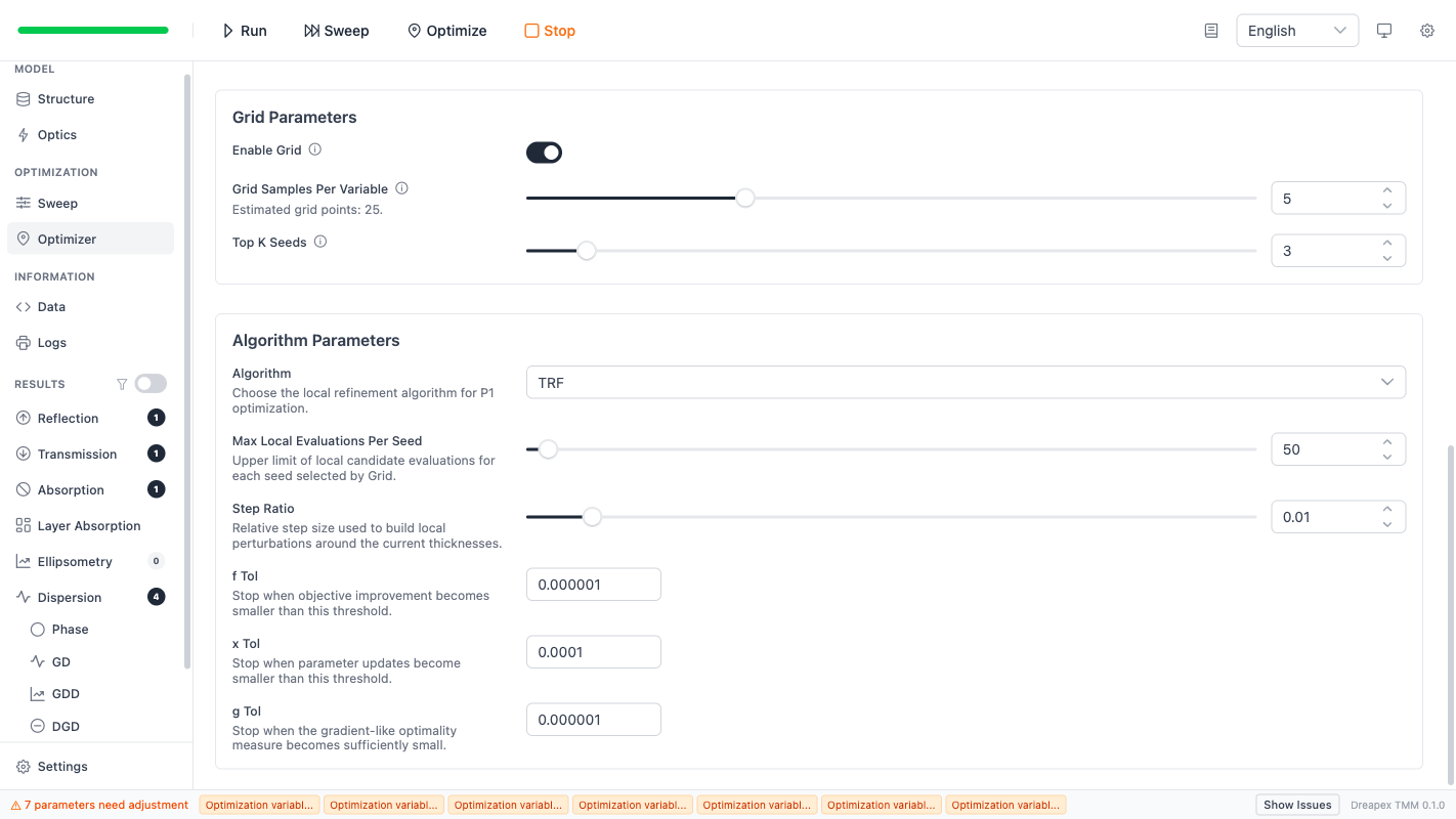 Grid Parameters — enabled state