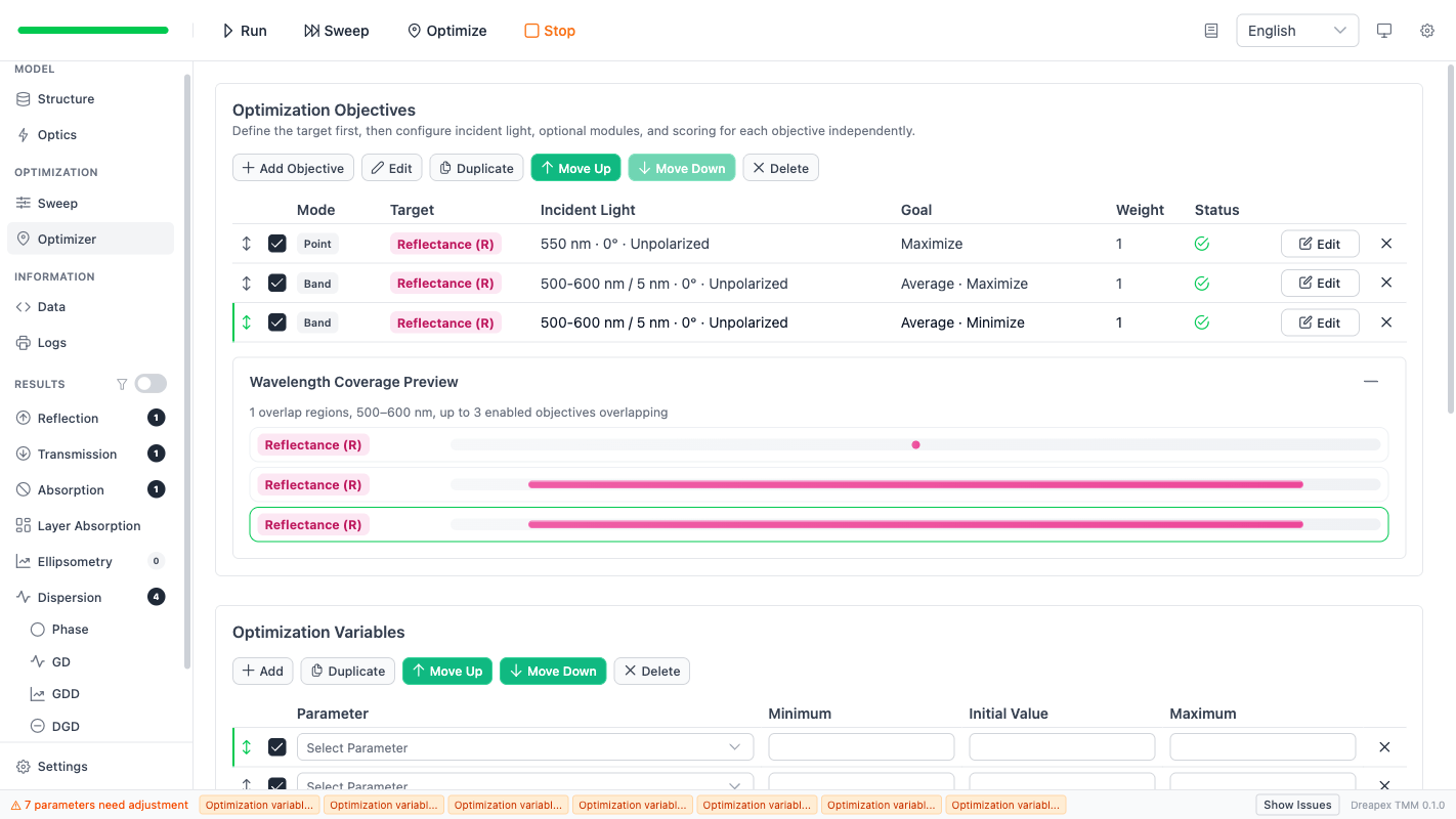 Multi-objective list with Wavelength Coverage Preview