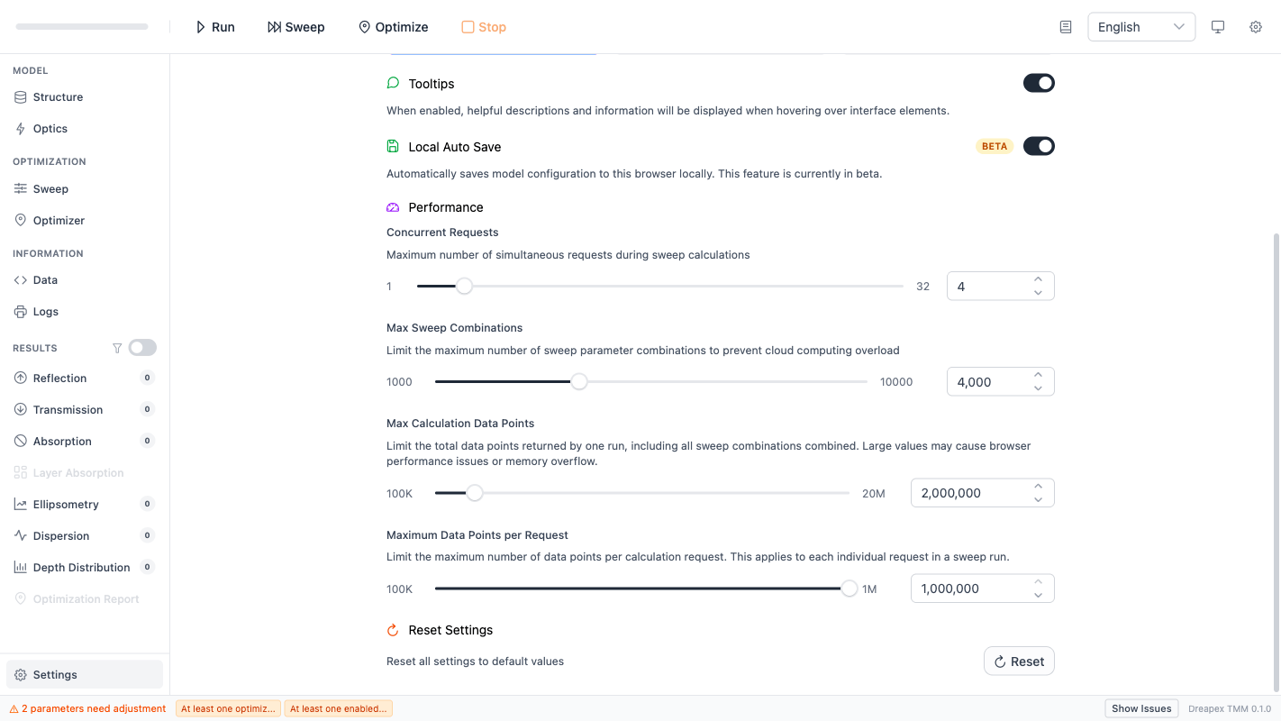 Performance settings
