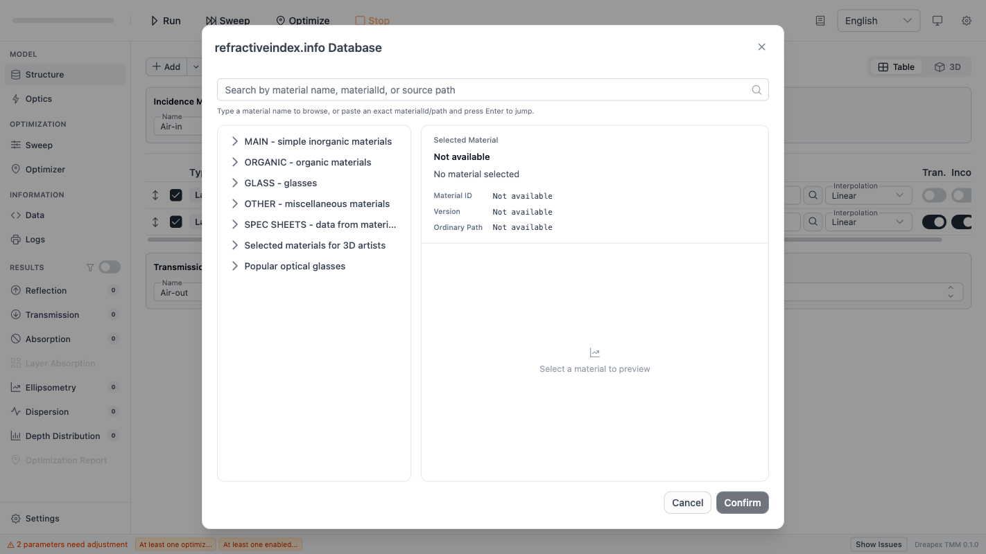 RI Database Dialog — Tree Browse
