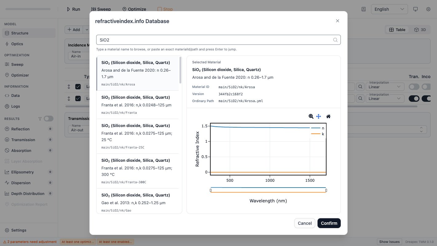 RI Database Search and Material Preview