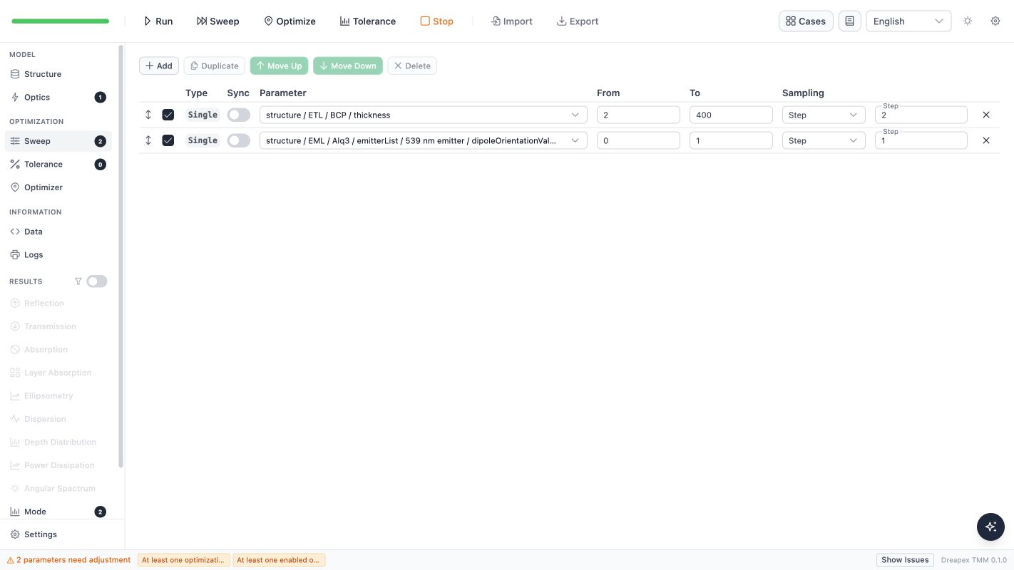 Thickness and orientation settings for Figure 3