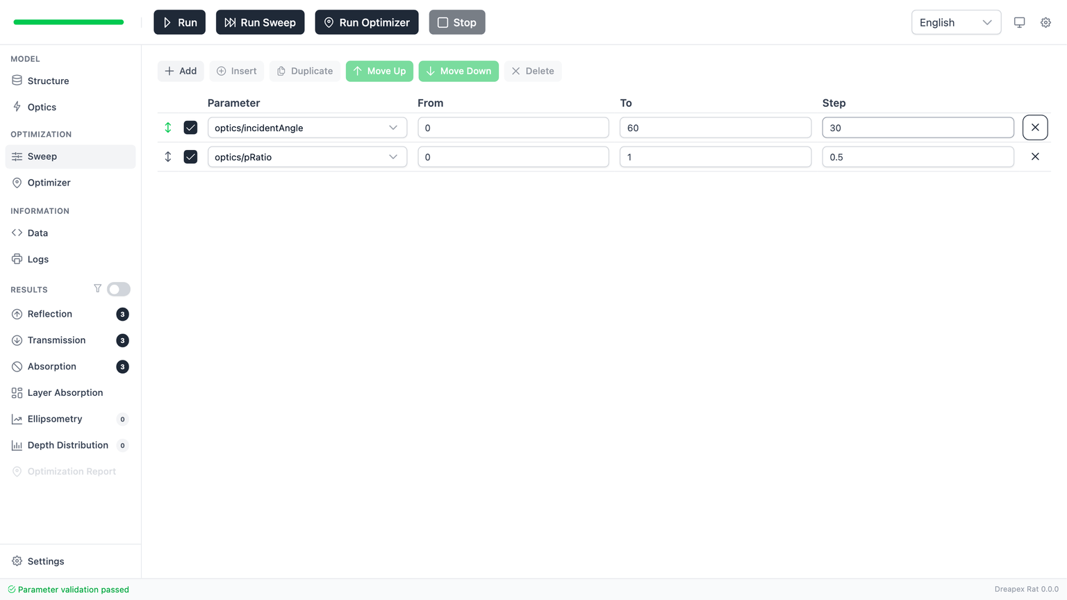 光谱与颜色示例的 Sweep 配置